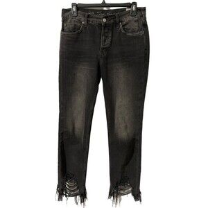 Free people Black Distressed Destroyed Chewed Up Midrise Straight Leg Size 26